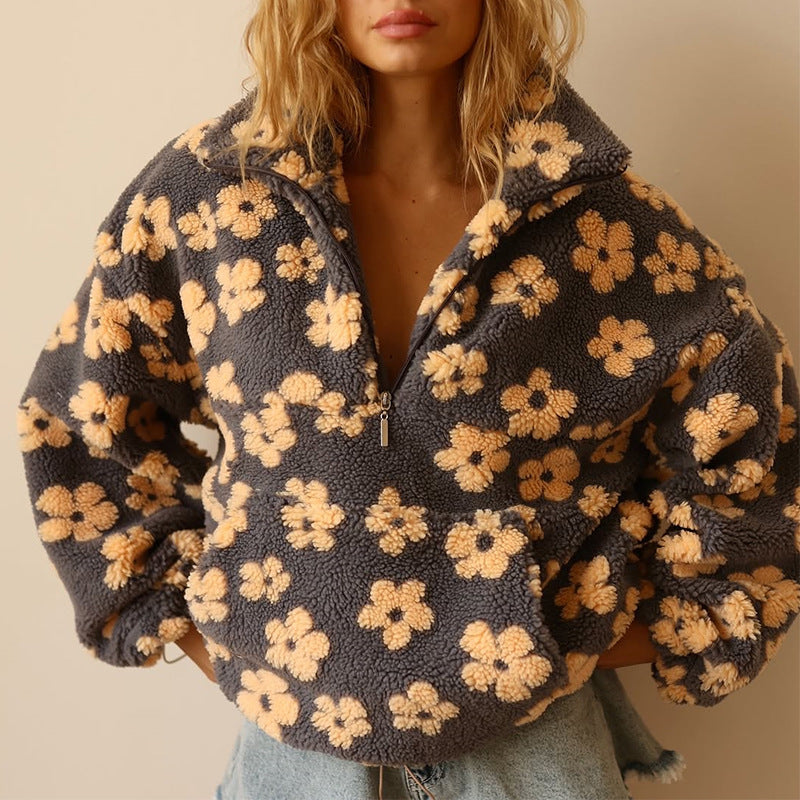 Elise | Boho Floral Fleece Pullover