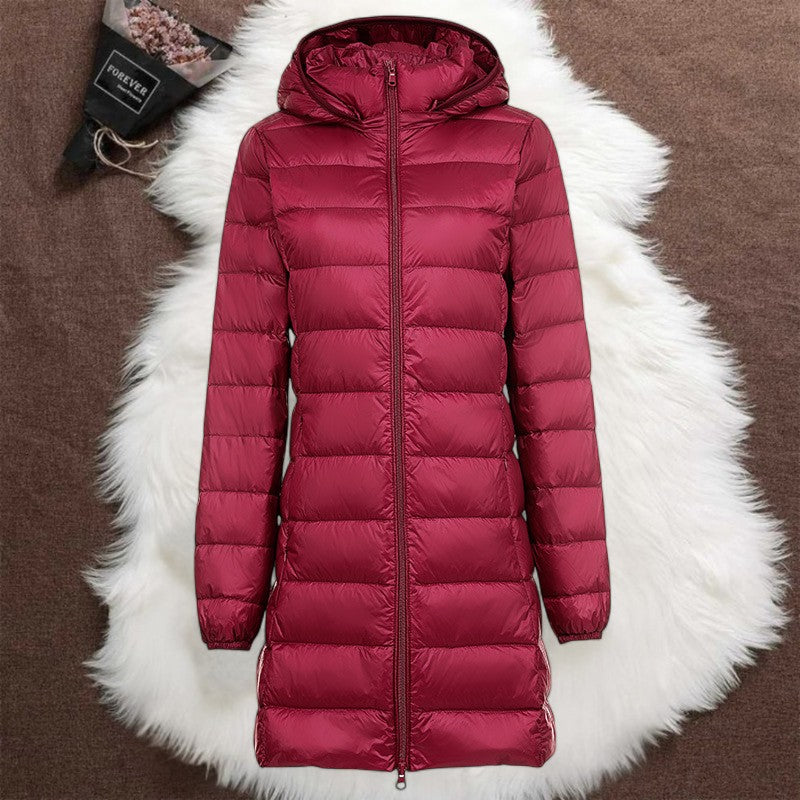 Helsa Long Quilted Jacket Medium | Dark Red
