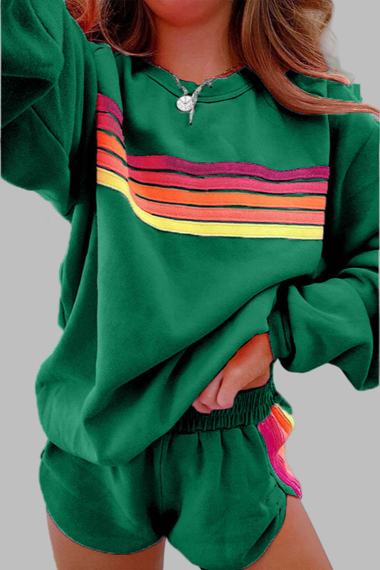 Jovie™ - Comfortable Tracksuit Set with Stripes, Round Neck, and Shorts