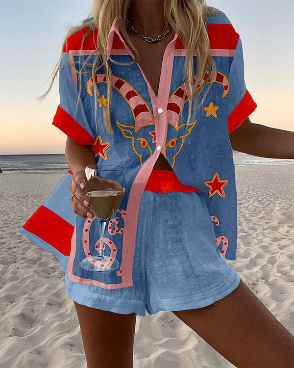 Jorelle™ | Short Linen Set with Goat Print