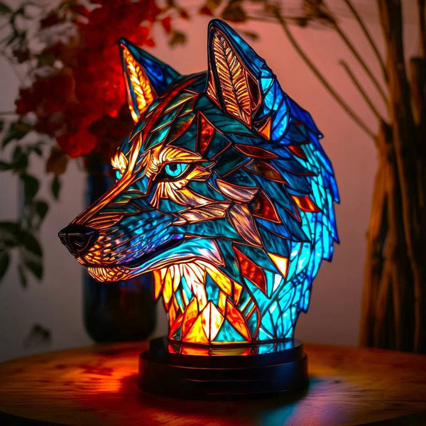 Blaze | Magical Wolf Lamp with Colorful Glass