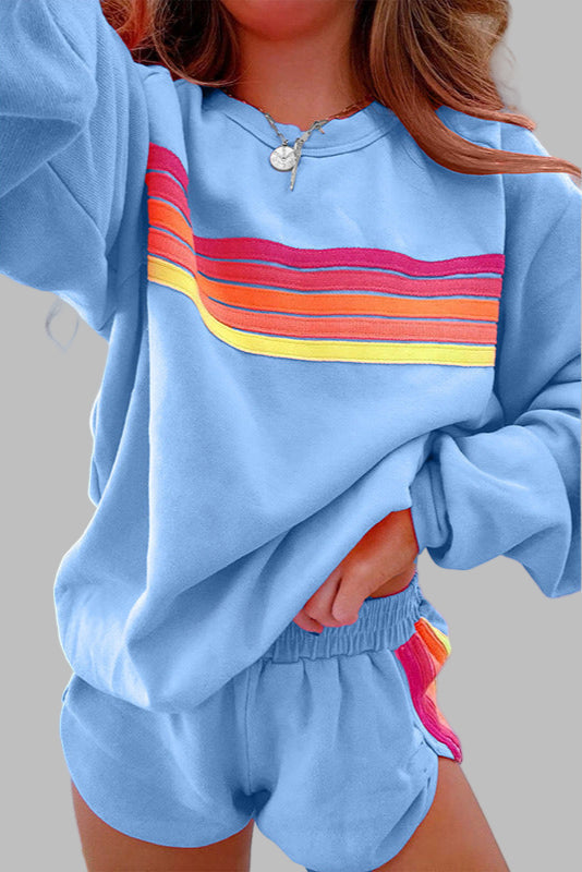 Jovie™ - Comfortable Tracksuit Set with Stripes, Round Neck, and Shorts