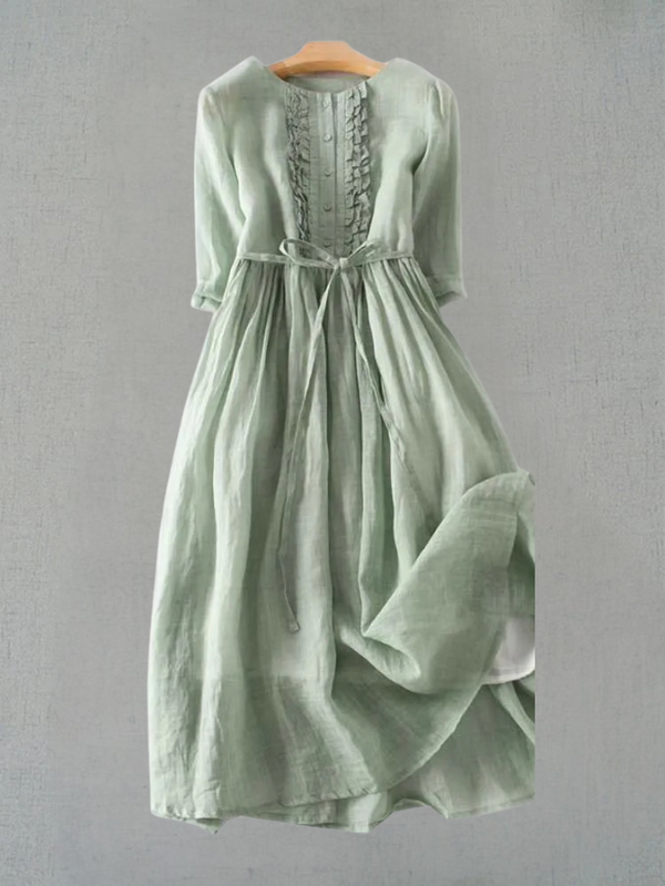 Arya - Women's dress in art retro style with a round neckline and laced belt