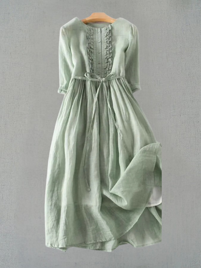 Arya - Women's dress in art retro style with a round neckline and laced belt