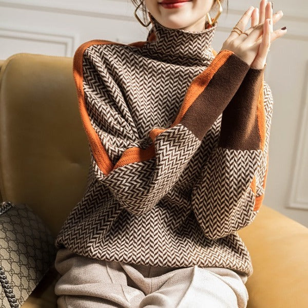 Malou™ | Sweater with a High Collar in Bold Stripes