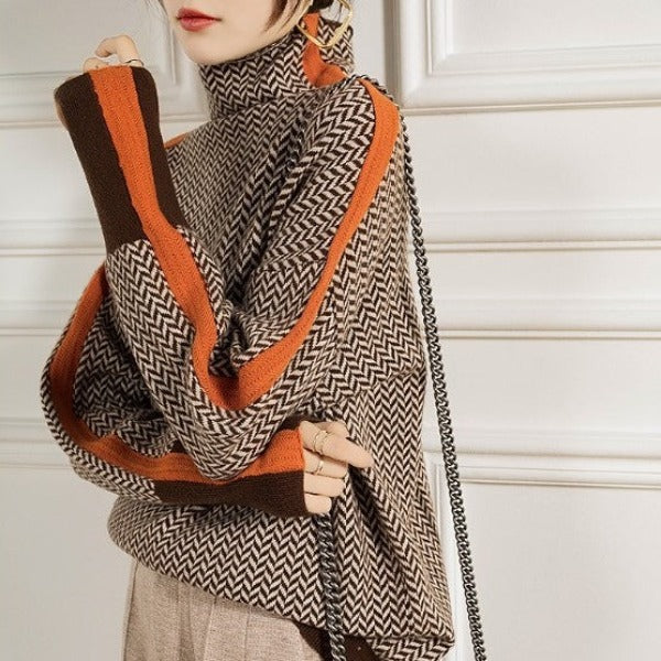 Malou™ | Sweater with a High Collar in Bold Stripes