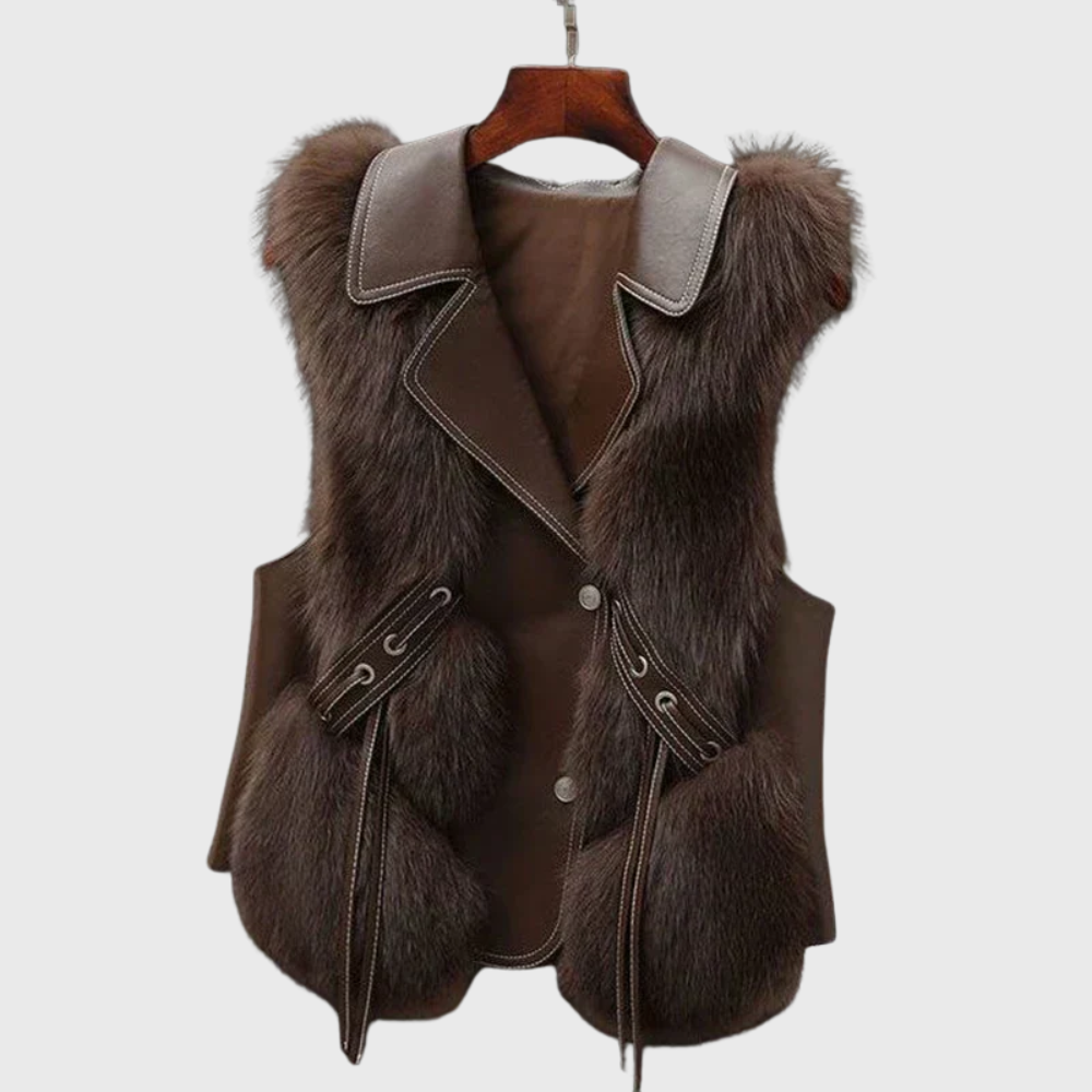 Sabina – Elegant Sleeveless Jacket with Fur