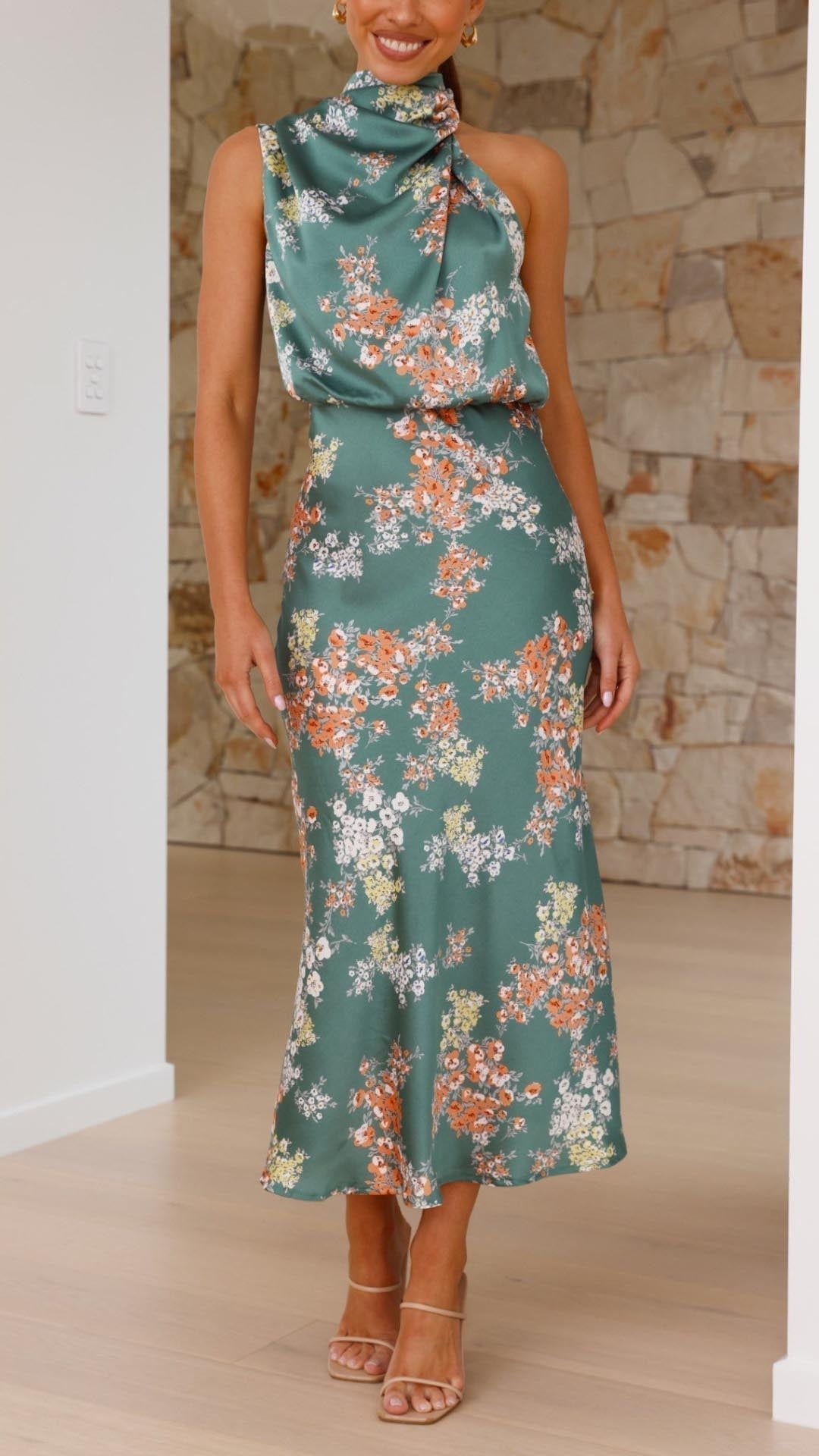 Kasia - Floral Maxi Dress with High Collar