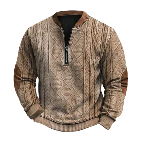 Vintage Style Tan Quarter-Zip Sweater
