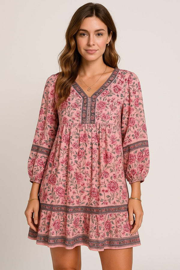 Luna | Mini Dress with Delicate Pattern and V-Neck