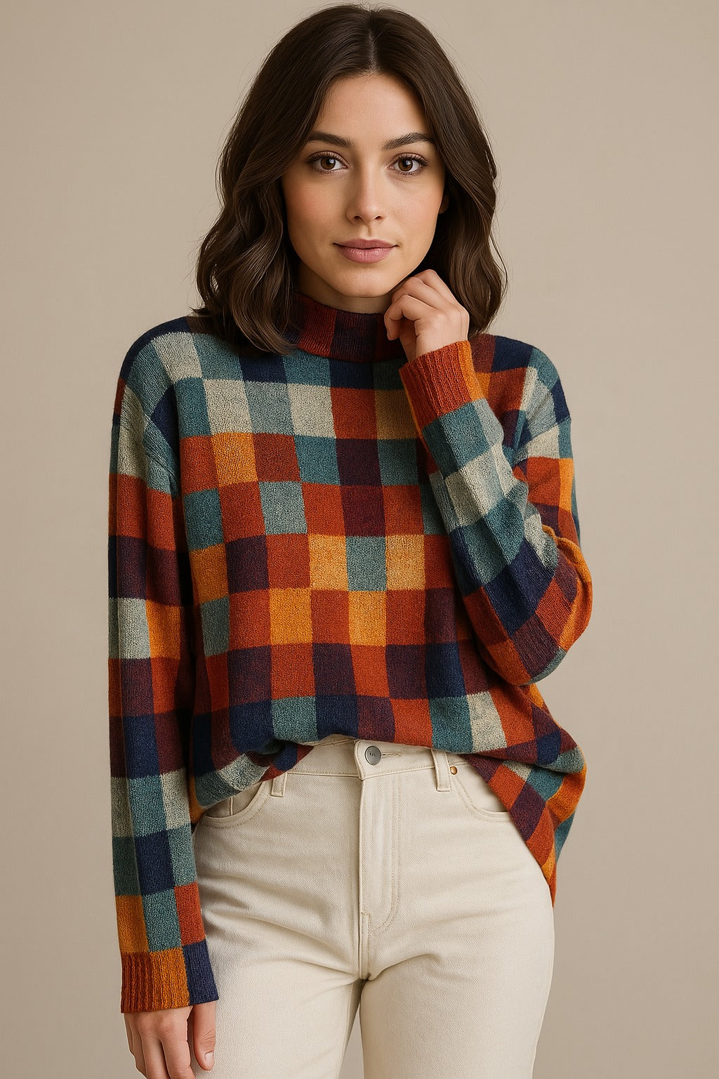 Mabel | Patchwork Style Turtleneck Sweater