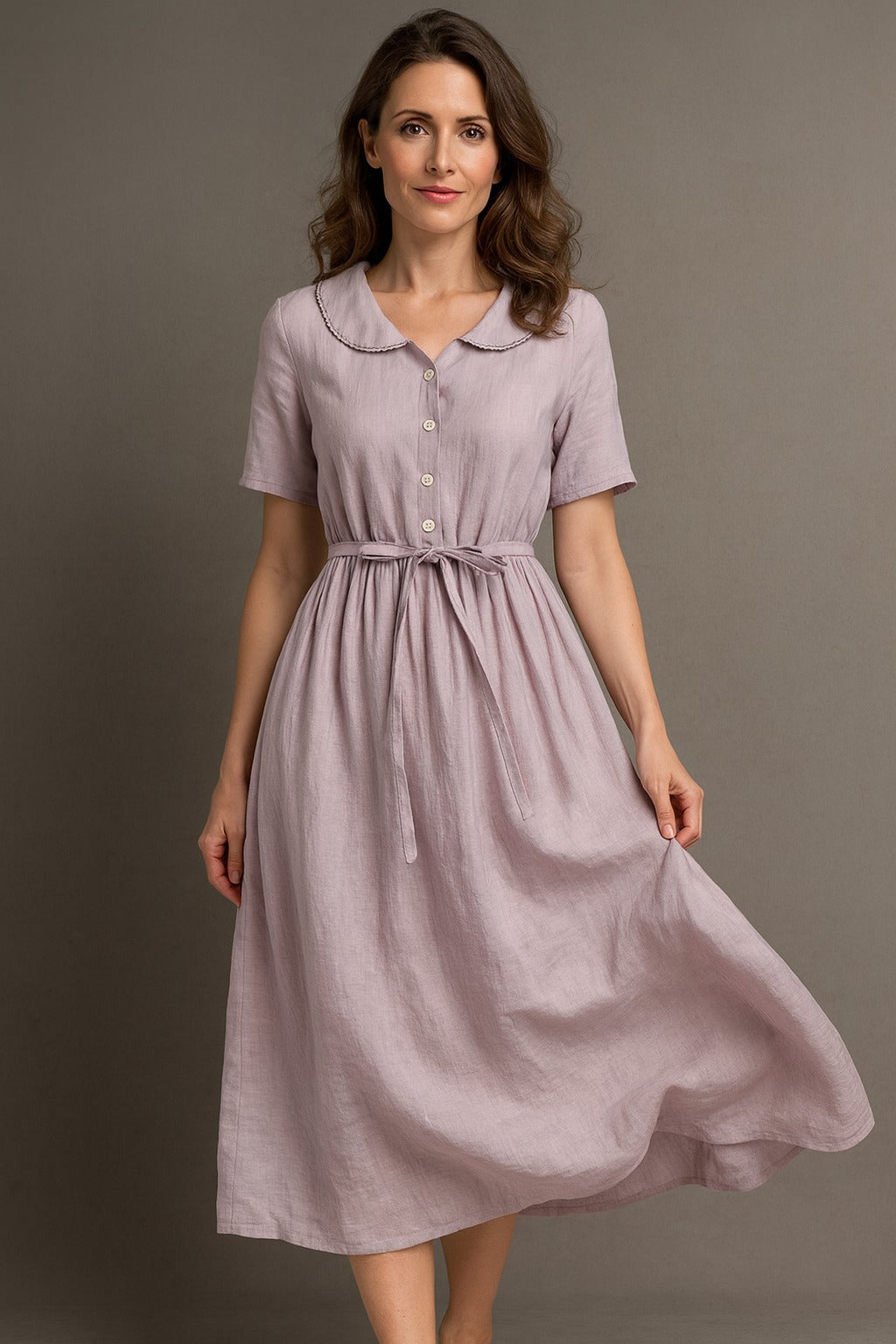 Isla - Elegant Midi Dress Made of Cotton and Linen