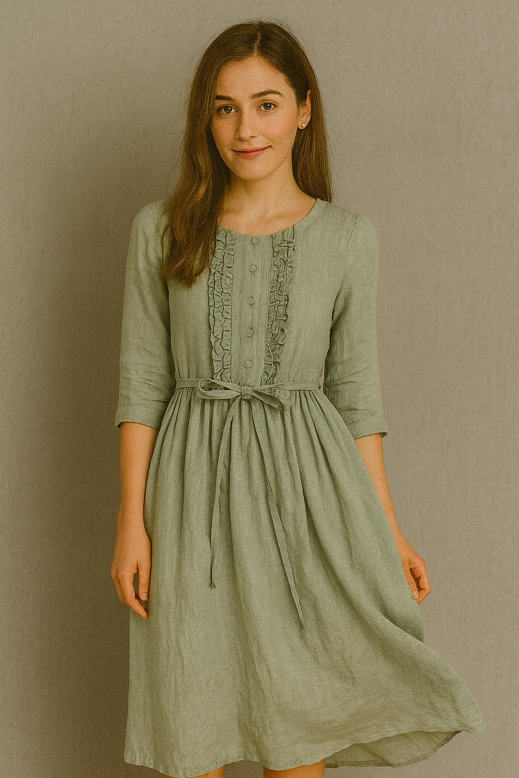 Arya - Women's dress in art retro style with a round neckline and laced belt