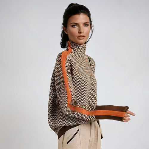 Malou™ | Sweater with a High Collar in Bold Stripes