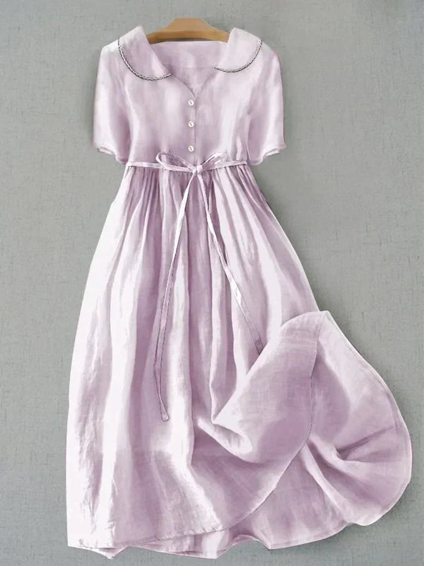 Isla - Elegant Midi Dress Made of Cotton and Linen