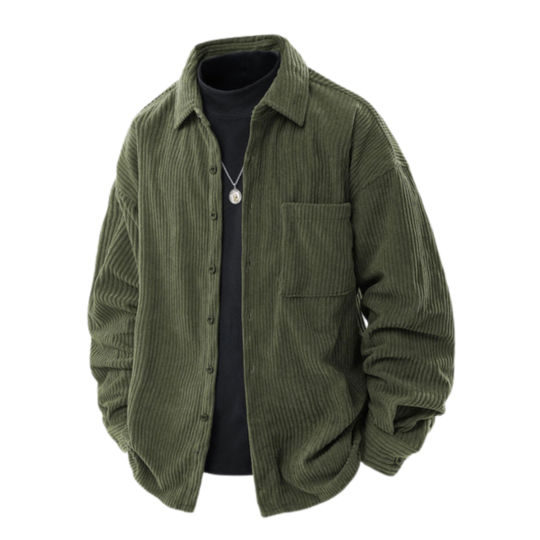 Striped Corduroy Button-Up Shirt