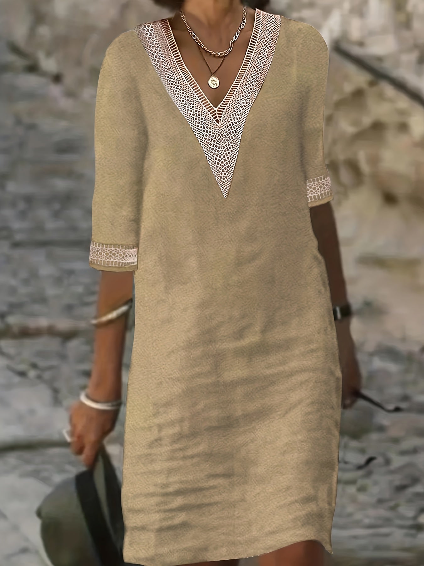 Izabela | Dress with Lace Neckline