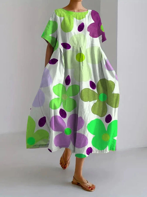 Eliana | Midi Dress in Flowers with a Loose Style and Summer Comfort for Colorful Days