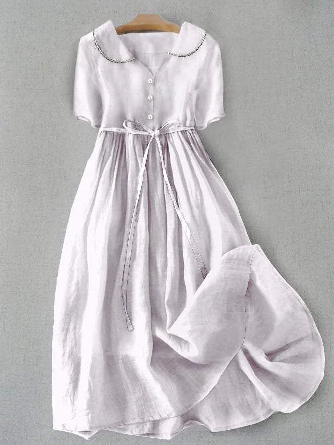 Isla - Elegant Midi Dress Made of Cotton and Linen
