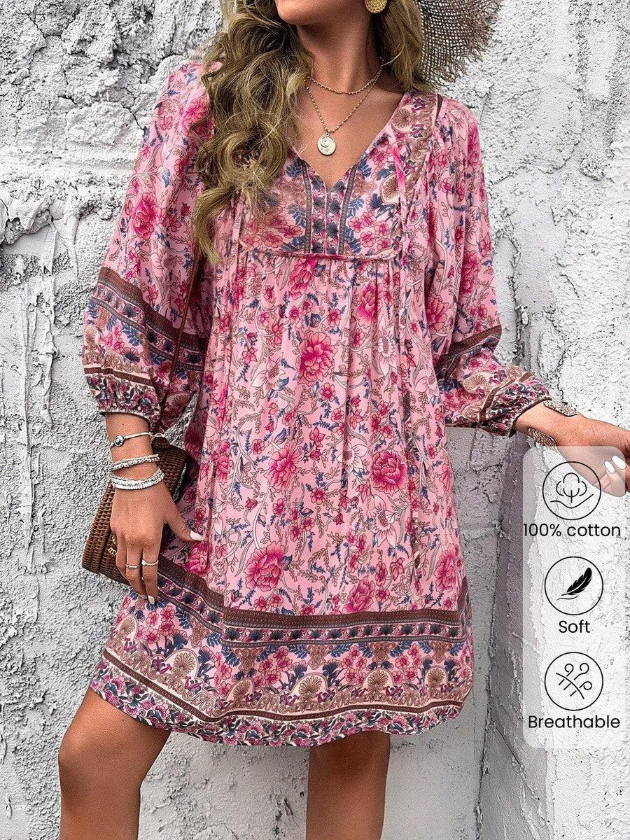 Luna | Mini Dress with Delicate Pattern and V-Neck