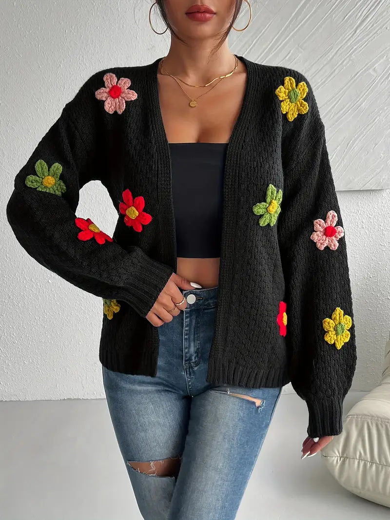 Ann | Cardigan with Floral Print and Open Front