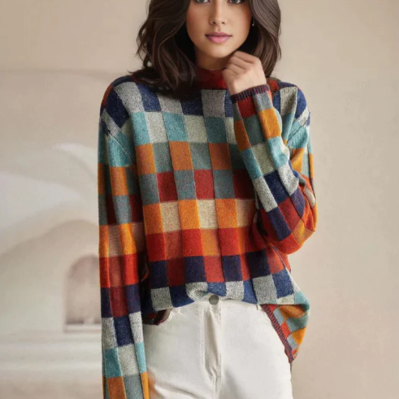 Mabel | Patchwork Style Turtleneck Sweater