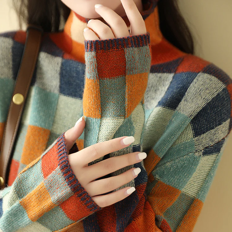 Mabel | Patchwork Style Turtleneck Sweater