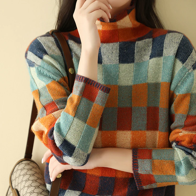 Mabel | Patchwork Style Turtleneck Sweater