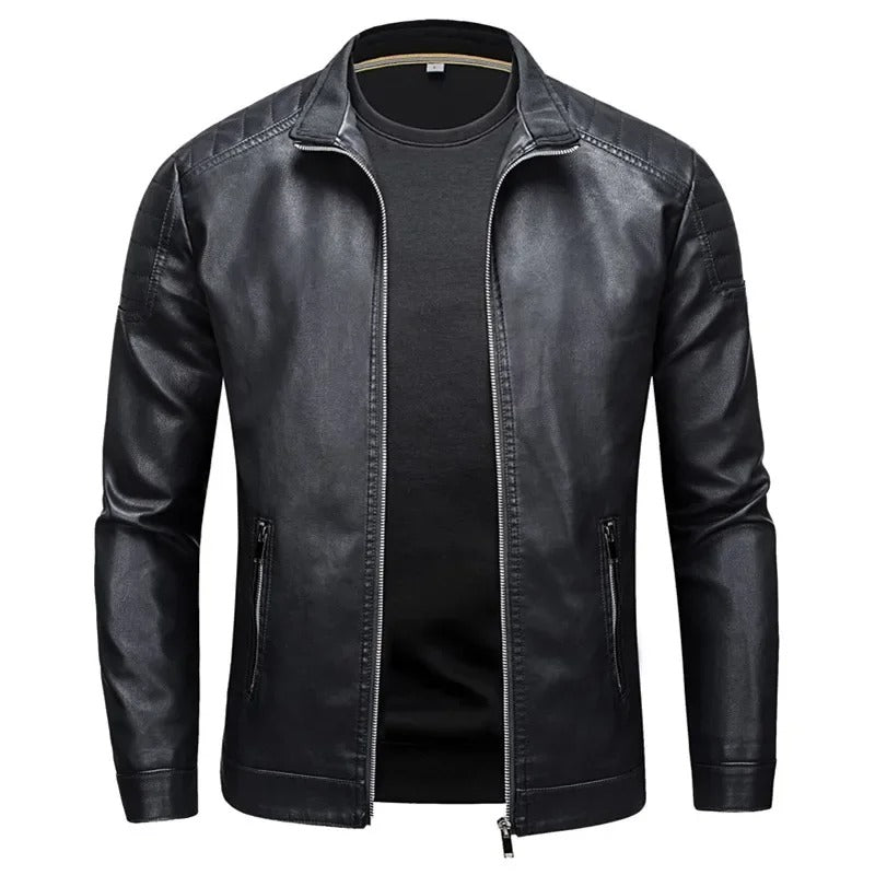 Olivan – Urban Leather Jacket with Stand Collar