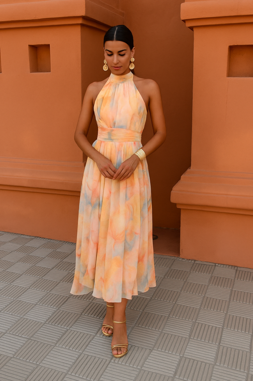 Klara | Maxi Dress with Halter and Watercolor Pattern
